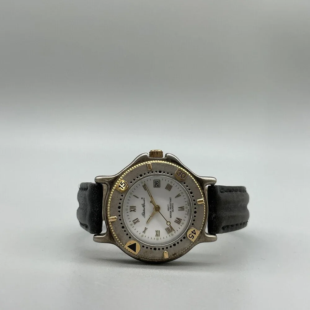 Eddie Bauer V102 Womens Watch 30mm White Dial Black Leather Date New Battery